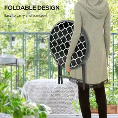 Outsunny Φ45cm Garden Side Table, Outdoor Round Folding Patio Table with Imitation Marble Glass Top, Small Coffee Table, Black and White - 4