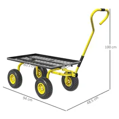 Outsunny Garden Trolley Cart, Heavy Duty Garden Cart with Metal Frame, 10" Pneumatic Wheels, Rotating Handle, 150kg Capacity, for Garden, Farm, Yellow - 3