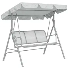 Outsunny Metal Garden Swing Chair, 3-Seater Swing Seat, Patio Hammock Bench Canopy Lounger, Light Grey - 1