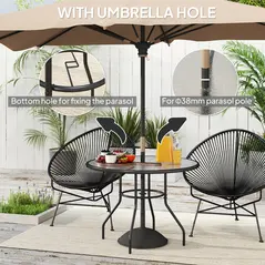 Outsunny Glass-Top Garden Table, with Parasol Hole - Black - 4