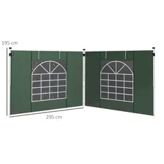 Outsunny Gazebo Side Panels, 2 Pack Sides Replacement, for 3x3(m) or 3x6m Pop Up Gazebo, with Windows and Doors, Green - 3
