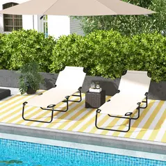Outsunny Garden Sun Lounger, with Five-Position Back - Cream White - 2