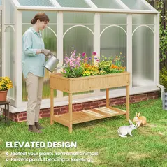 Outsunny Garden Wooden Planters, Rectangular 8 Compartment Plant Stand, Oak Tone - 5