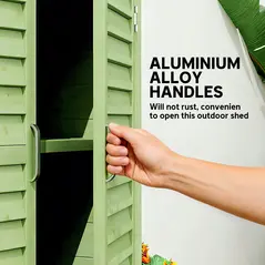 Outsunny Garden Shed Wooden Garden Storage Shed 2 Door Unit Solid Fir Wood Garage Tool Organisation Cabinet, 87L x 46.5W x 96.5Hcm, Green - 7