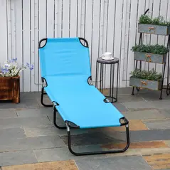 Outsunny Garden Sun Lounger, with Five-Position Back - Light Blue - 2