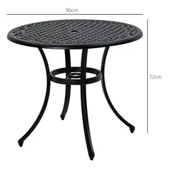 Outsunny Φ90cm Four-Seated Round Aluminium Garden Table, with Parasol Hole - 3