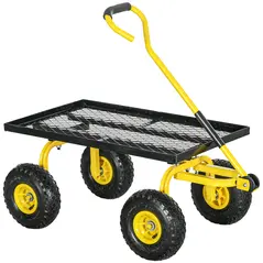 Outsunny Garden Trolley Cart, Heavy Duty Garden Cart with Metal Frame, 10" Pneumatic Wheels, Rotating Handle, 150kg Capacity, for Garden, Farm, Yellow - 1