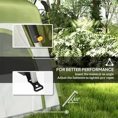 Outsunny Instant Pop Up Camping Tent, 4 Man Dome Tent with 4 Doors, Sewn-in Groundsheet, Carry Bag and Top Hook for Fishing Hiking Festival, Green - 7