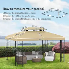 Outsunny Gazebo Roof Replacement, for 3 x 4m Frames - Cream - 3