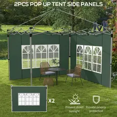 Outsunny Gazebo Side Panels, Sides Replacement with Window for 3x3(m) or 3x4m Pop Up Gazebo, 2 Pack, Green - 4
