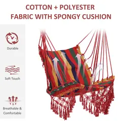 Outsunny Hammock Chair Swing Colourful Striped Tree Hanging Seat Porch Indoor Outdoor Fabric Garden Furniture - 5