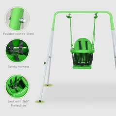 Outsunny Kids Swing, Steel Nursery Swing, with Seatbelt, High Support Back, Front Guard, for Ages 6-36 Months - Green - 5
