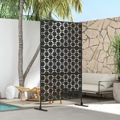 Outsunny Metal Decorative Privacy Screen Outdoor Divider, Black Grid - 7