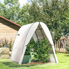 Outsunny Hoop House Greenhouse with Sandbags, Walk-In Tunnel Green House with 2 Doors and Screen Windows, 1.8 x 1.8 x 2m, White - 2