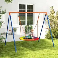 Outsunny Metal Kids Swing Set Nest Swing Seat with A-Frame Structure for Outdoor Use - Multicoloured - 2