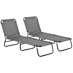 Outsunny Garden Sun Lounger, with Five-Position Back - Grey - 1
