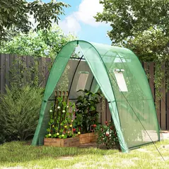 Outsunny Hoop House Greenhouse with Sandbags, Walk-In Tunnel Green House with 2 Doors and Screen Windows, 1.8 x 1.8 x 2m, Green - 2