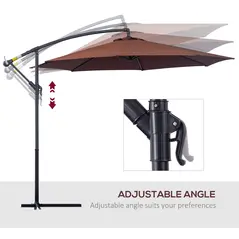 Outsunny Φ3m Hanging Umbrella Parasol-Coffee - 5