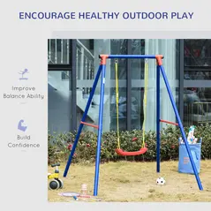 Outsunny Kids Swing Set Toddler Swing Adjustable Rope Heavy Duty A-Frame Stand Outdoor Playset for 3-8 Years Old Blue - 7