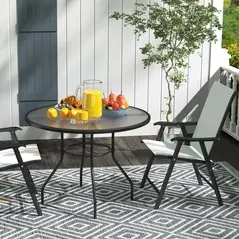 Outsunny Glass-Top Garden Table, with Parasol Hole - Black - 8