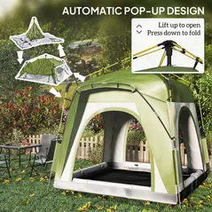 Outsunny Instant Pop Up Camping Tent, 4 Man Dome Tent with 4 Doors, Sewn-in Groundsheet, Carry Bag and Top Hook for Fishing Hiking Festival, Green - 4