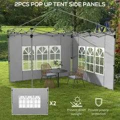Outsunny Gazebo Side Panels, Sides Replacement with Window for 3x3(m) or 3x4m Pop Up Gazebo, 2 Pack, Grey - 4