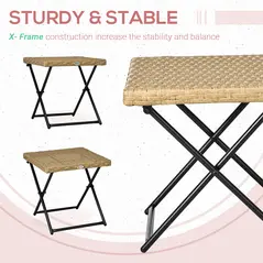 Outsunny Garden Small Folding Square Rattan Coffee Table Bistro Balcony Outdoor Wicker Weave Side Table 40Hx40Lx40Wcm, Natural - 6