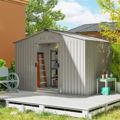 Outsunny Garden Storage Shed, Metal Outdoor Storage Shed House with Foundation Kit, Ventilation, Doors, 9 x 6FT, Grey - 2