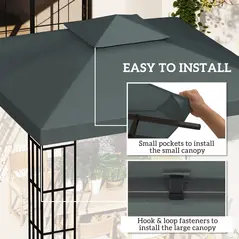Outsunny Gazebo Roof Replacement, for 3 x 3(m) Frames - Grey - 5