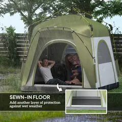 Outsunny Instant Pop Up Camping Tent, 4 Man Dome Tent with 4 Doors, Sewn-in Groundsheet, Carry Bag and Top Hook for Fishing Hiking Festival, Green - 5