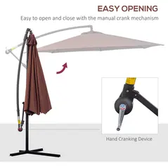 Outsunny Φ3m Hanging Umbrella Parasol-Coffee - 4