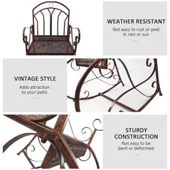 Outsunny Metal Single Chair 1 Seater Garden Outdoor Rocking Chair Vintage Style Bronze - 5