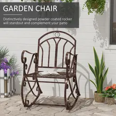Outsunny Metal Single Chair 1 Seater Garden Outdoor Rocking Chair Vintage Style Bronze - 4