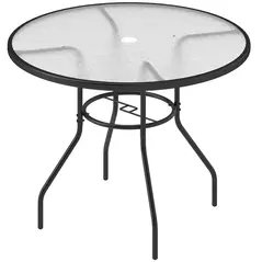 Outsunny Glass-Top Garden Table, with Parasol Hole - Black - 1