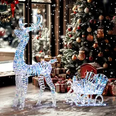 Outsunny Lighted Christmas Reindeer with Sleigh, Outdoor Yard Reindeer with 170 Warm White LED Lights, Holiday Decor with Stakes, Waterproof, Silver - 2