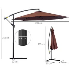 Outsunny Φ3m Hanging Umbrella Parasol-Coffee - 3