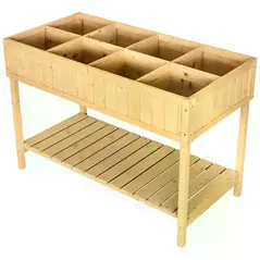 Outsunny Garden Wooden Planters, Rectangular 8 Compartment Plant Stand, Oak Tone - 8