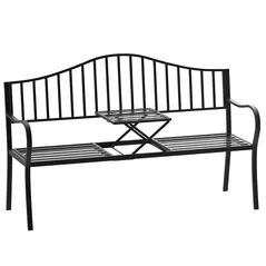 Outsunny Metal Bench W/Table,  150Lx53Wx95H cm - 1
