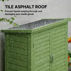 Outsunny Garden Shed Wooden Garden Storage Shed 2 Door Unit Solid Fir Wood Garage Tool Organisation Cabinet, 87L x 46.5W x 96.5Hcm, Green - 5