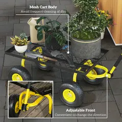 Outsunny Garden Trolley Cart, Heavy Duty Garden Cart with Metal Frame, 10" Pneumatic Wheels, Rotating Handle, 150kg Capacity, for Garden, Farm, Yellow - 6
