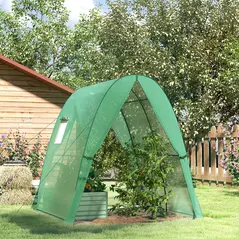 Outsunny Hoop House Greenhouse with Sandbags, Walk-In Tunnel Green House with 2 Doors and Screen Windows, 1.8 x 1.8 x 2m, Green - 9