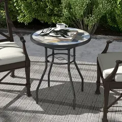 Outsunny Φ60 Garden Table, with Glass Printed Tabletop - Multicolour - 2