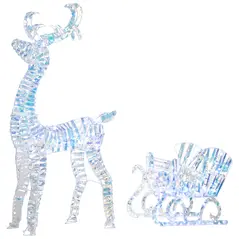 Outsunny Lighted Christmas Reindeer with Sleigh, Outdoor Yard Reindeer with 170 Warm White LED Lights, Holiday Decor with Stakes, Waterproof, Silver - 1