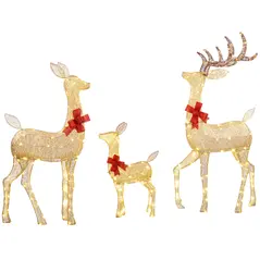 Outsunny Lighted Reindeer Christmas Decorations Outdoor, 3-Piece Light Up Deer Family Set of 3 with 283 LED Lights for Indoor, Lawn, Garden, Gold Tone - 1
