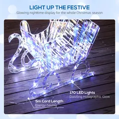 Outsunny Lighted Christmas Reindeer with Sleigh, Outdoor Yard Reindeer with 170 Warm White LED Lights, Holiday Decor with Stakes, Waterproof, Silver - 5