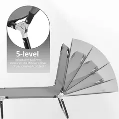 Outsunny Garden Sun Lounger, with Five-Position Back - Grey - 4