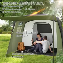 Outsunny Inflatable 3-4 Man Tunnel Tent w/ Air Pump, Living Area & Vestibule, Waterproof Family Camping Air Tent w/ Sewn In Groundsheet & Removable Footprint for Camping, Hiking, Olive Green - 5