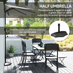 Outsunny Half Round Parasol Umbrella - Light Grey - 5