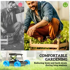 Outsunny Garden Storage Cart, with Top Seat - Blue - 4