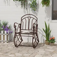 Outsunny Metal Single Chair 1 Seater Garden Outdoor Rocking Chair Vintage Style Bronze - 2